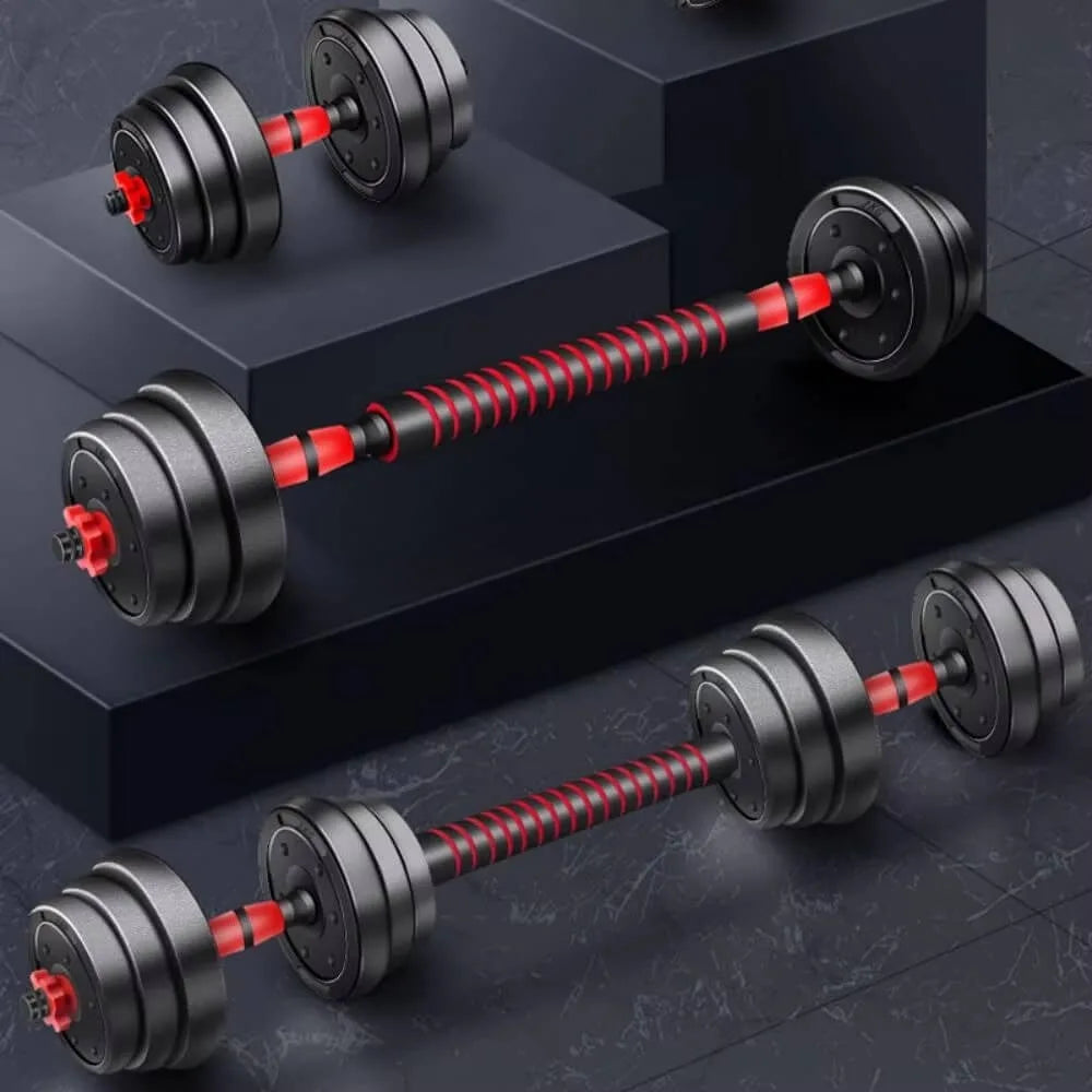 Adjustable Dumbbells 3-in-1 Set, perfect for home gym, includes 10 kg, 15 kg, 20 kg, and 30 kg weights with high-quality coated discs and non-slip handles for versatile training and strength development.