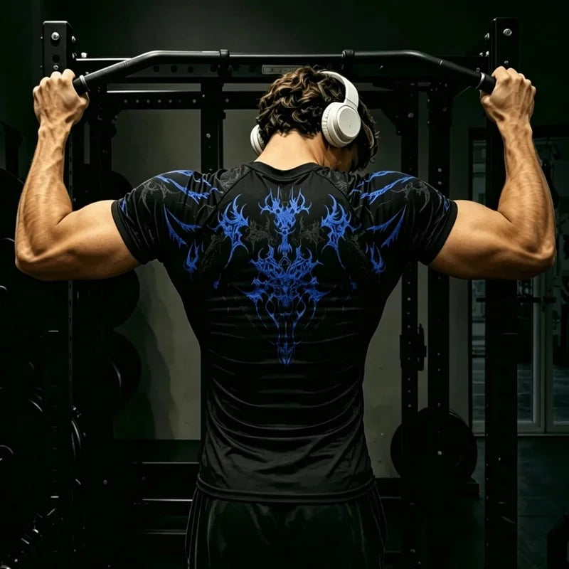 Men's Short Sleeve Tshirt with Tribal Gothic Skull Graphic Y2K Breathable Gym Training Daily Wear Urban Punk Fitness Sporty Top