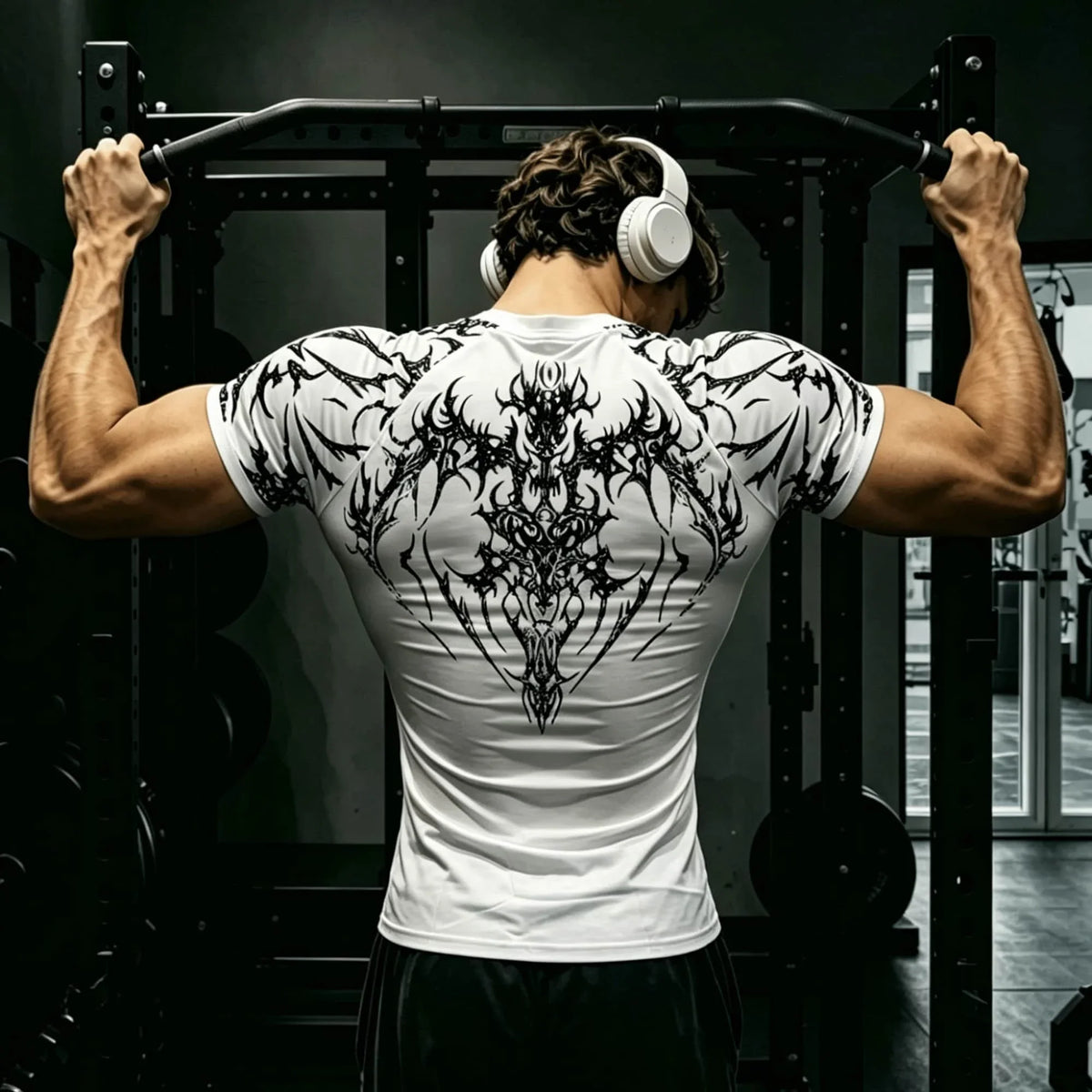 Men's Short Sleeve Tshirt with Tribal Gothic Skull Graphic Y2K Breathable Gym Training Daily Wear Urban Punk Fitness Sporty Top