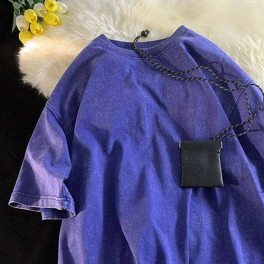 Quality Oversized Acid Washed T Shirt Men Vintage T-Shirts Streetwear Mineral Wash Tee Shirts Boy Woman Loose Luxury Brand Tops