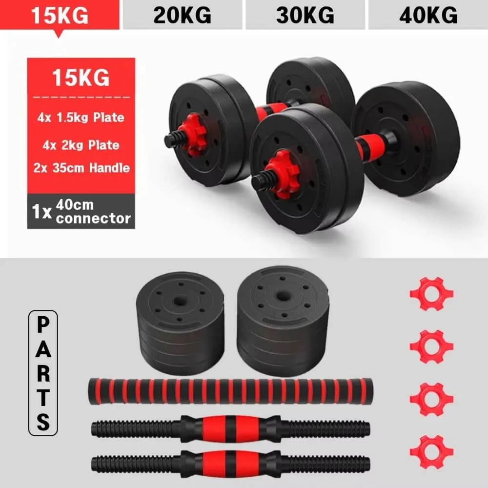 Adjustable Dumbbells 3-in-1 Set, perfect for home gym, includes 10 kg, 15 kg, 20 kg, and 30 kg weights with high-quality coated discs and non-slip handles for versatile training and strength development.