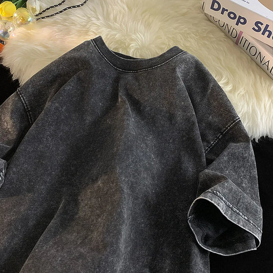 Quality Oversized Acid Washed T Shirt Men Vintage T-Shirts Streetwear Mineral Wash Tee Shirts Boy Woman Loose Luxury Brand Tops