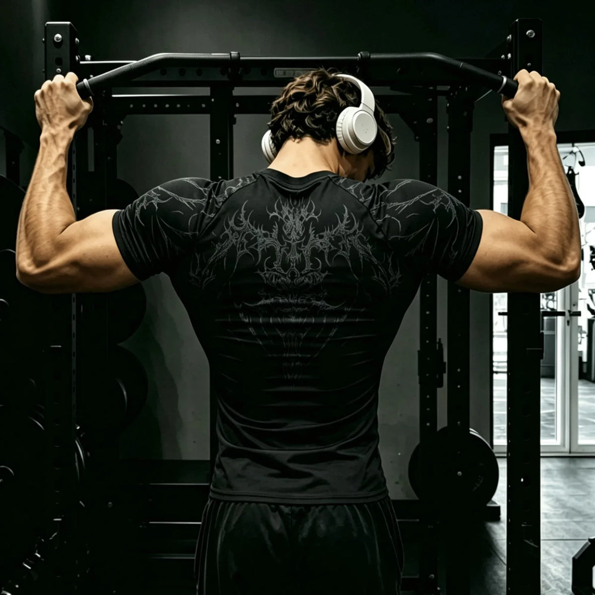 Men's Short Sleeve Tshirt with Tribal Gothic Skull Graphic Y2K Breathable Gym Training Daily Wear Urban Punk Fitness Sporty Top