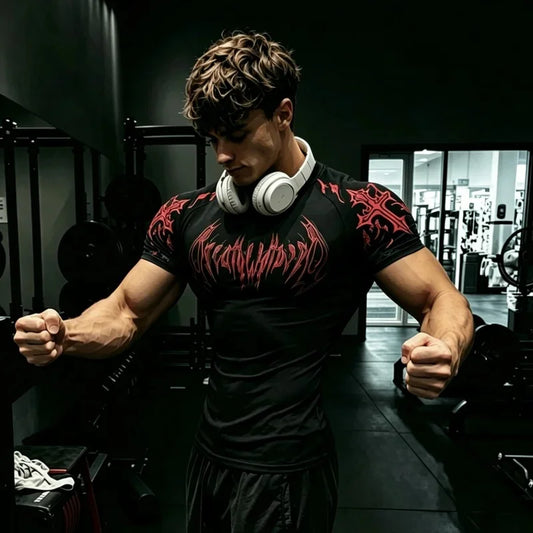 Men's Short Sleeve Tshirt with Tribal Gothic Skull Graphic Y2K Breathable Gym Training Daily Wear Urban Punk Fitness Sporty Top